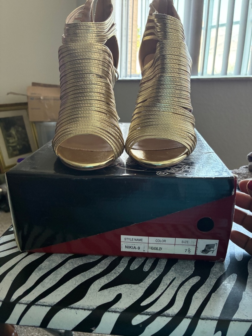 Liliana Gold Strappy Peep-Toe Women's Heels